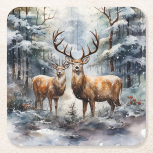 Rendieren in Winter Wonderland Kartonnen Onderzetters