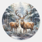 Rendieren in Winter Wonderland Ronde Sticker (Voorkant)