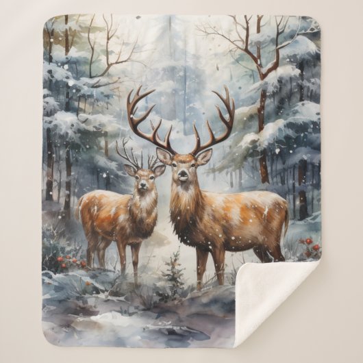 Rendieren in Winter Wonderland Sherpa Deken (Voorkant)