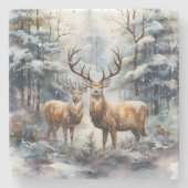 Rendieren in Winter Wonderland Stenen Onderzetter (Voorkant)