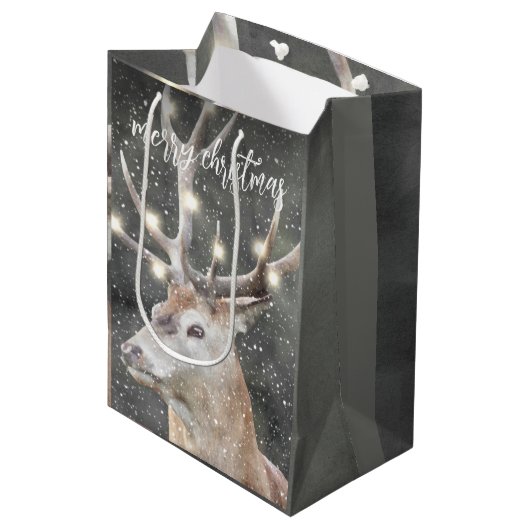 rendieren in wintersneeuwkerst medium cadeauzakje (Voorkant Gekanteld)