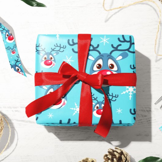 rendieren | Kerstblauw rendierpapier Cadeaupapier