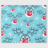 rendieren | Kerstblauw rendierpapier Cadeaupapier (Vlak)