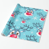 rendieren | Kerstblauw rendierpapier Cadeaupapier (Uitgerold)