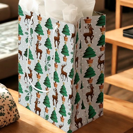 rendieren, kerstbomen en Holly Medium Cadeauzakje