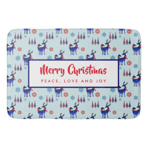 rendieren, kerstbomen en sneeuwvlokken badmat