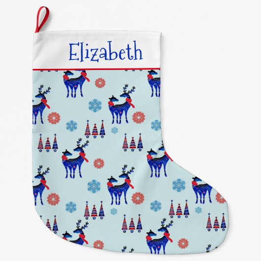 rendieren, kerstbomen en sneeuwvlokken grote kerstsok (Voorkant)