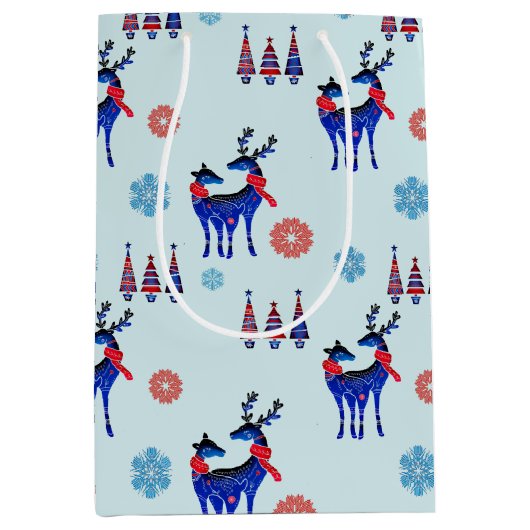 rendieren, kerstbomen en sneeuwvlokken medium cadeauzakje (Voorkant)