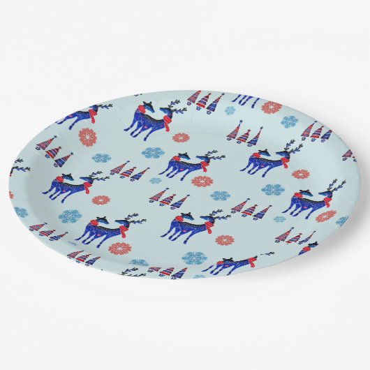 rendieren, kerstbomen en sneeuwvlokken papieren bordje (Gekanteld)