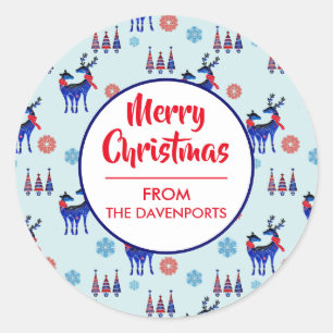 rendieren, kerstbomen en sneeuwvlokken ronde sticker