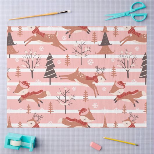 Rendieren Kerstbomen Moderne Roze Kerstmis Tissuepapier (Craft)