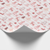 Rendieren kerstbomen Roos Goud Roze Kerstmis Cadeaupapier (Hoek)