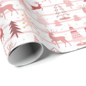 Rendieren kerstbomen Roos Goud Roze Kerstmis Cadeaupapier (Rol Hoek)