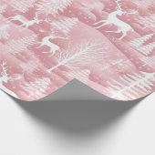 Rendieren Kerstbomen Roze en Witte Kerst Cadeaupapier (Hoek)