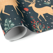 Rendieren Kerstbomen Sneeuwvlokken Kerstmis Cadeaupapier (Rol Hoek)