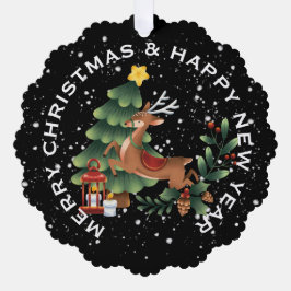 Rendieren & Kerstboom, GEPERSONALISEERDE KERSTMIS Ornament Kaart