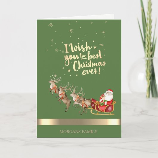 Rendieren,Kerstman,Slee Feestdagen Kaart (Voorkant)