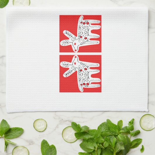 Rendieren kussen rood en groen theedoek (Gevouwen)