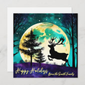 Rendieren Leaping Volle maan Vakantie*personaliser Feestdagenkaart (Voorkant / Achterkant)