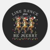 Rendieren lijn dansen en wees vrolijk kerstfeest ronde sticker (Voorkant)