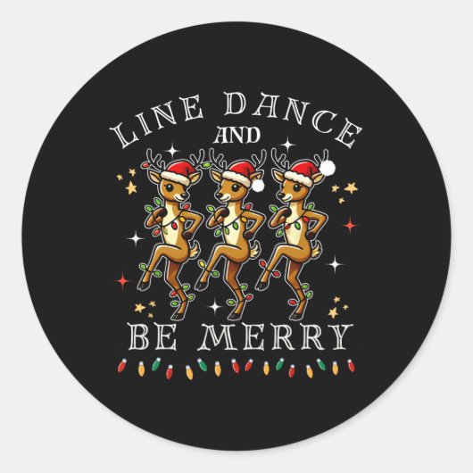 Rendieren lijn dansen en wees vrolijk kerstfeest ronde sticker (Voorkant)