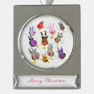 Rendieren met Bells Christmas Ornament Verzilverd Banner Ornament