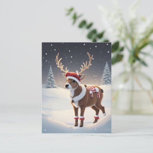 Rendieren met een kerstmuts feestdagenkaart (Staand voorkant)