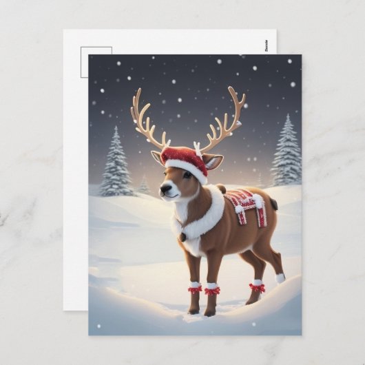 Rendieren met een kerstmuts feestdagenkaart (Voorkant / Achterkant)