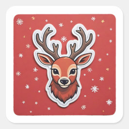 Rendieren met gewei vierkante sticker