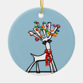 rendieren met heilige , smaakvol kerstlicht keramisch ornament (Voorkant)