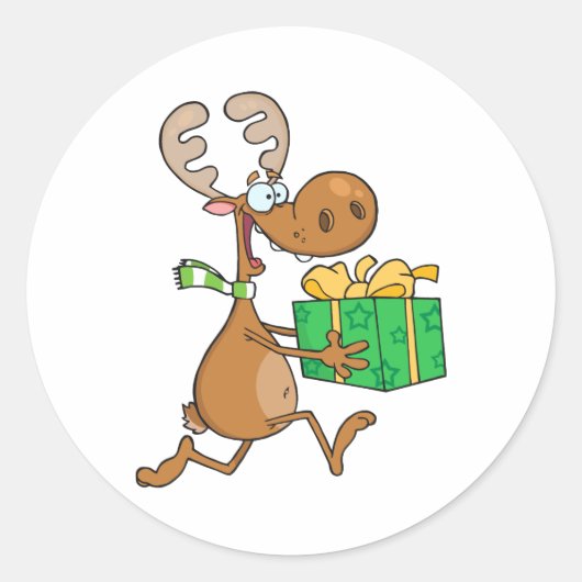 rendieren met kerstcadeau ronde sticker (Voorkant)