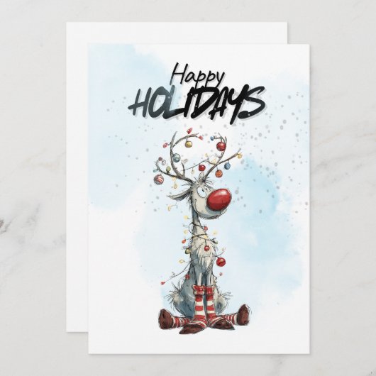 Rendieren met kerstlichtjes feestdagenkaart (Voorkant / Achterkant)