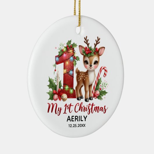 Rendieren mijn eerste kerst baby keramisch ornament (Rechts)