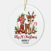 Rendieren mijn eerste kerst baby keramisch ornament (Links)