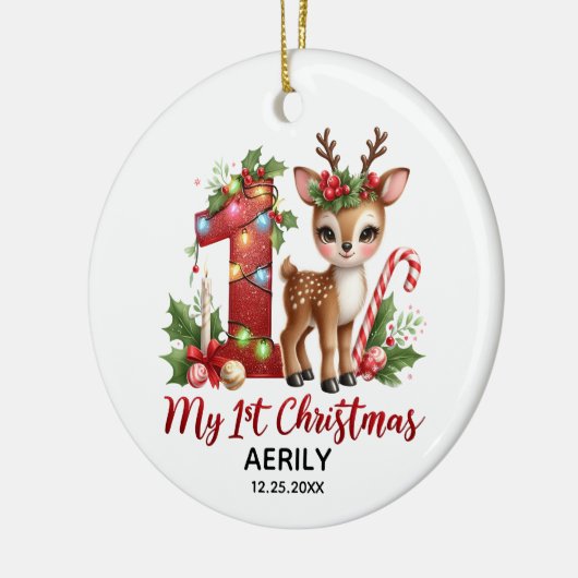 Rendieren mijn eerste kerst baby keramisch ornament (Links)