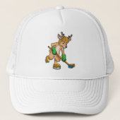 rendieren op ijshockey met ijshockeystick trucker pet (Voorkant)