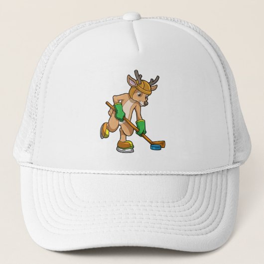rendieren op ijshockey met ijshockeystick trucker pet (Voorkant)