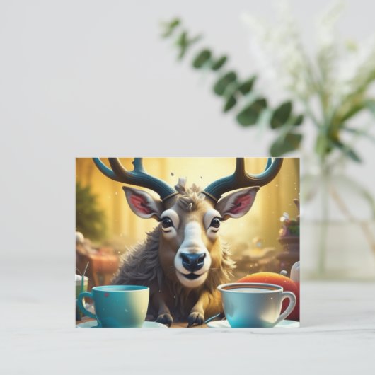 Rendieren op koffie Klaar om Kerstmis te rijden Briefkaart (Staand voorkant)