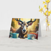 Rendieren op koffie Klaar om Kerstmis te rijden Kaart (Gele Bloem)