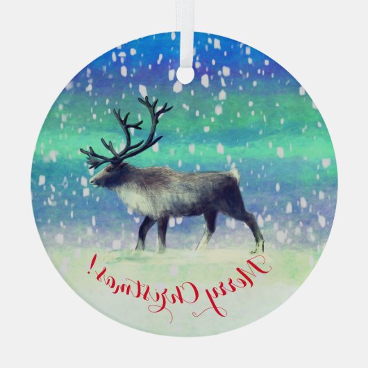 rendieren op winterdag glas ornament (Achterkant)