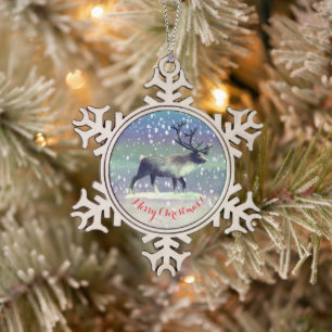 rendieren op winterdag tin sneeuwvlok ornament