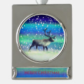 rendieren op winterdag verzilverd banner ornament (Voorkant)