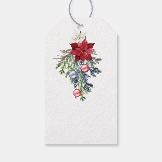 Rendieren, Poinsettia Kerstmis Cadeaulabel (Achterkant)