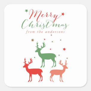Rendieren Rood en Groen Vrolijk Kerstfeest Vierkante Sticker