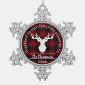 Rendieren Rood en Zwarte Buffel Plaid Tin Sneeuwvlok Ornament (Voorkant)