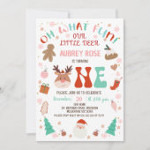 Rendieren Rood Oh Wat Leuk Kerstfeest 1e Verjaarda Kaart (Voorkant)