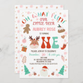 Rendieren Rood Oh Wat Leuk Kerstfeest 1e Verjaarda Kaart (Voorkant / Achterkant)