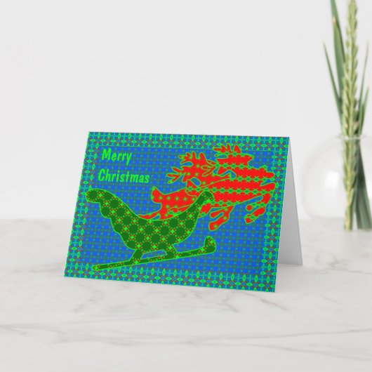 Rendieren & slee quilt feestdagen kaart (Voorkant)