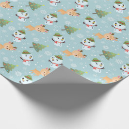 rendieren, sneeuwmannen en kerstbomen cadeaupapier
