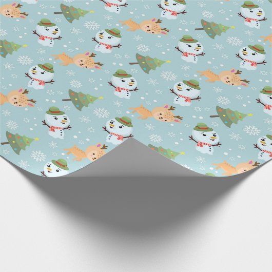rendieren, sneeuwmannen en kerstbomen cadeaupapier (Hoek)